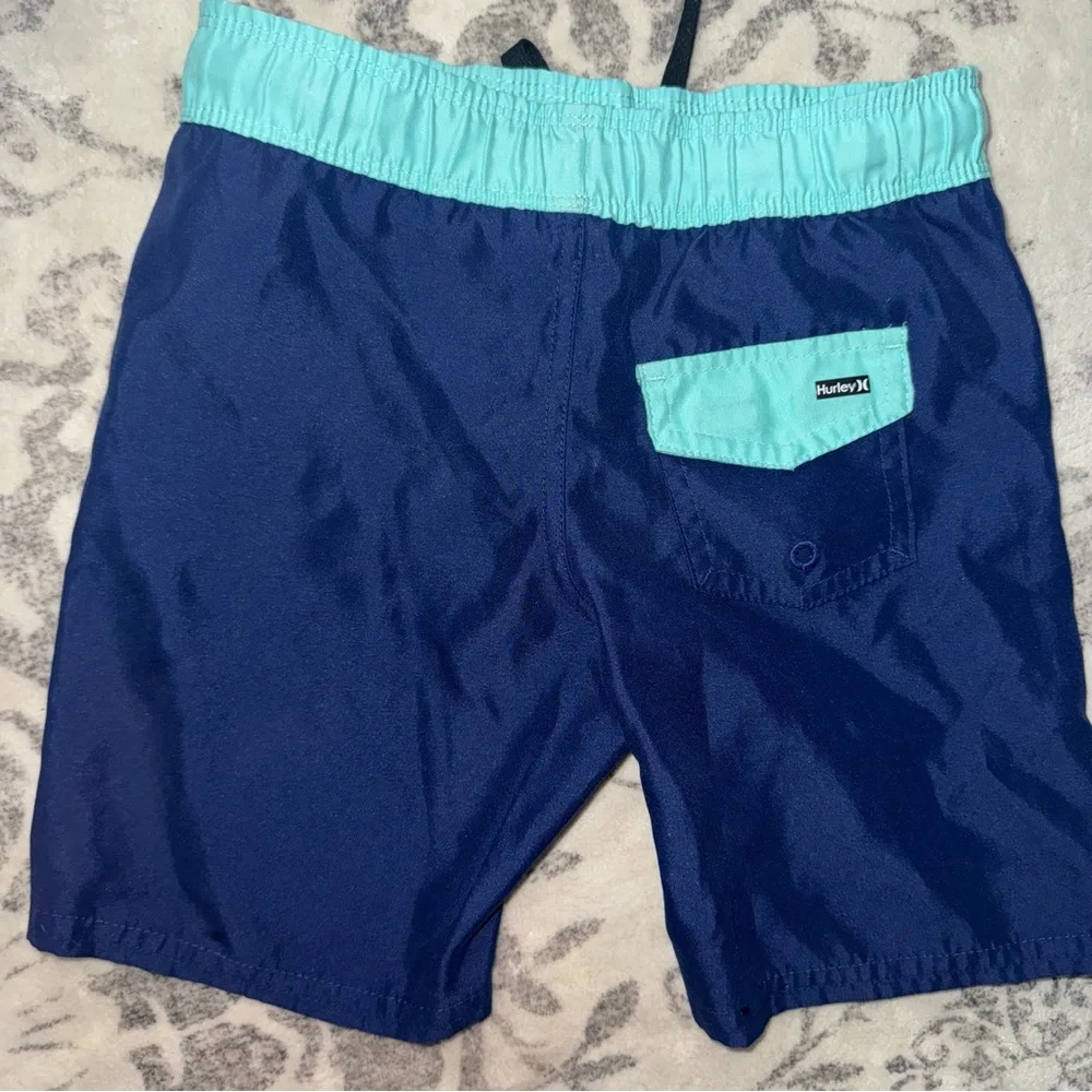 Hurley Swim Shorts Youth 4 Lined Draw String‎ Teal Min Blue Beach